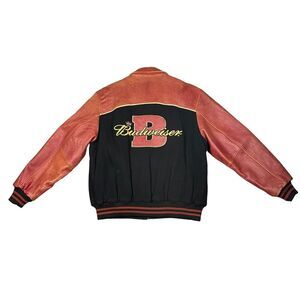 Vintage Letterman Jacket Men's XL Leather Wool 90s Full Zip Budweiser‎ 80s